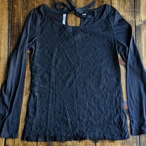 Black Lace Overlay Long sleeve shirt